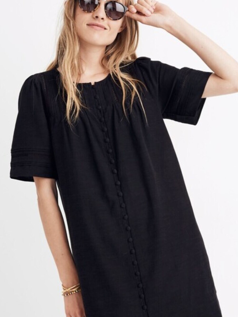 Madewell Black Pleated Button-Front Mini Dress - Size - Small